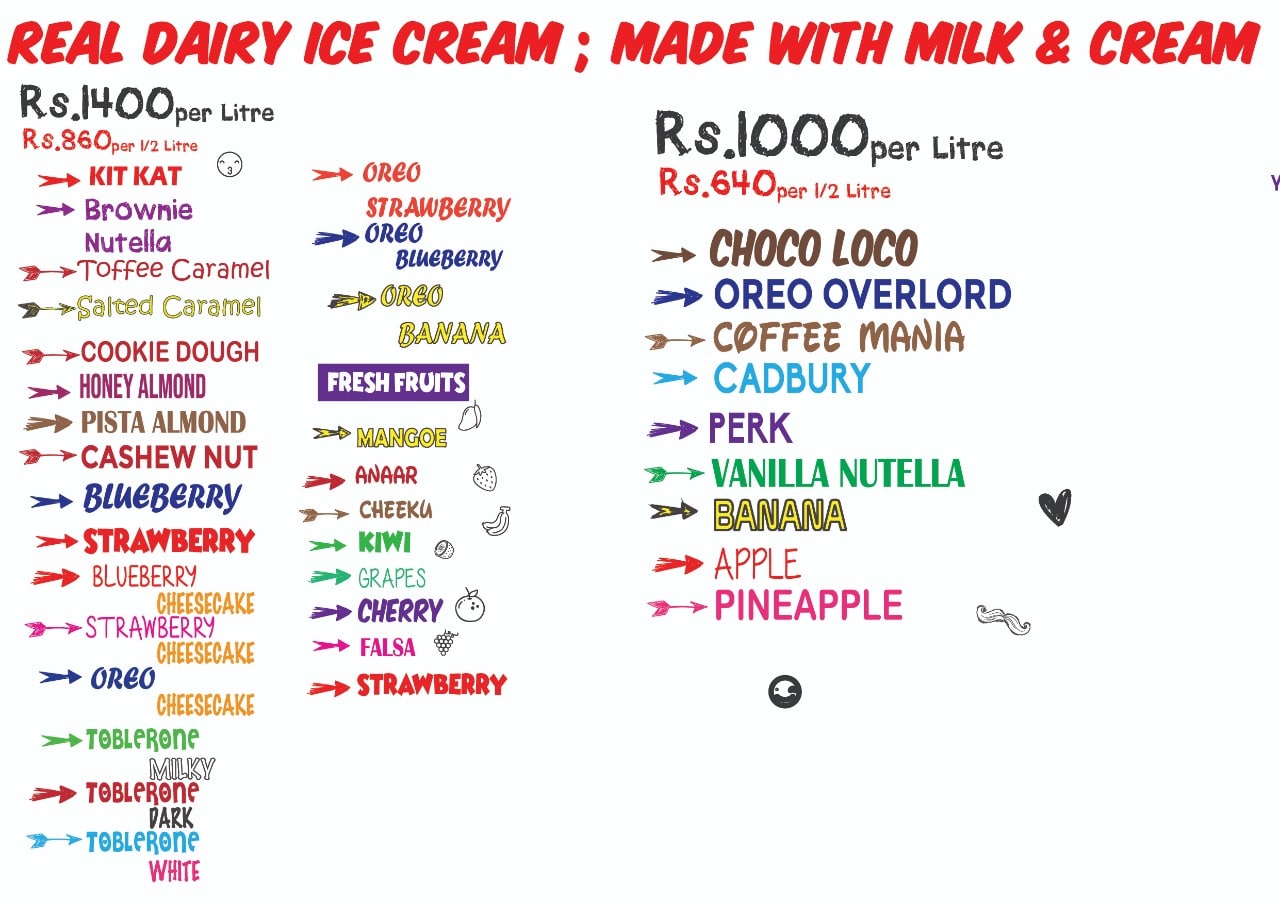 Chaudairy Ice Cream Menu