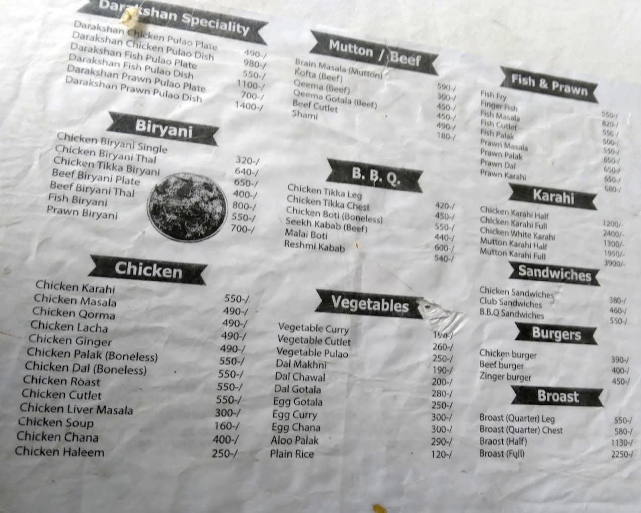 Cafe Darakhshan Menu